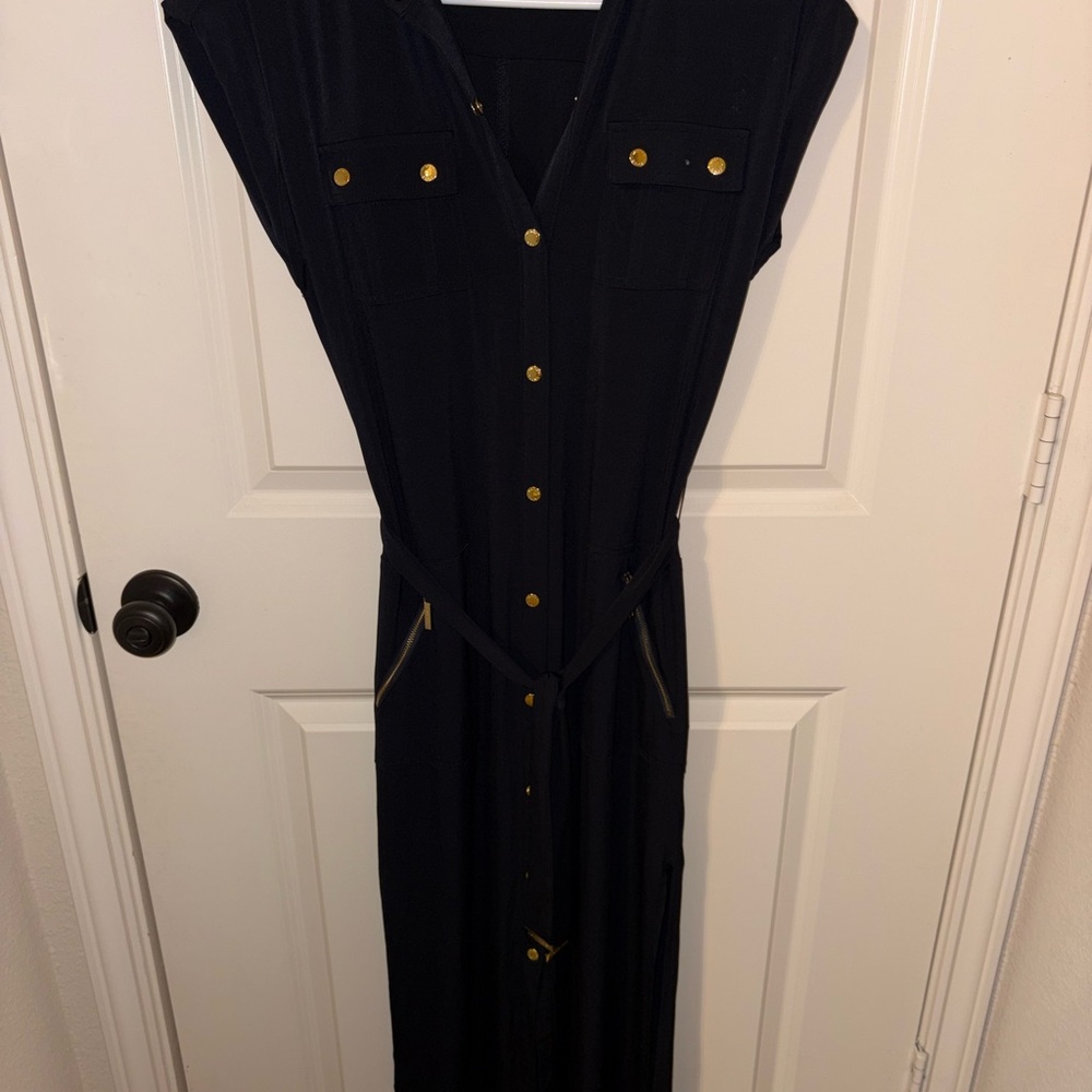 MICHAEL Michael Kors Black Maxi Dress with Gold Accents